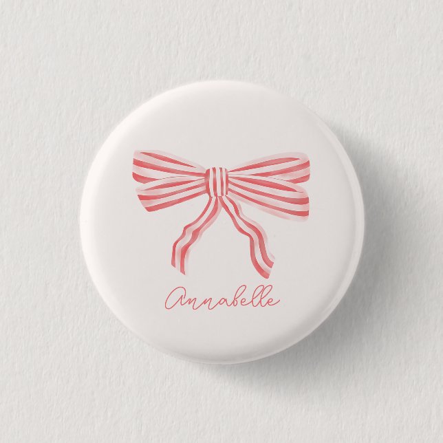 Coquette Pink Striped Bow 3 Cm Round Badge (Front)