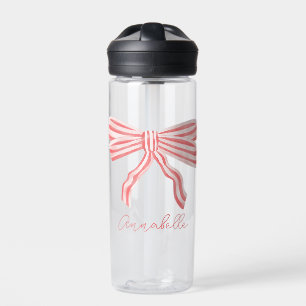 Coquette Pink Striped Bow Water Bottle