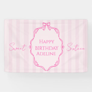 Coquette Pink Striped Sweet 16 Birthday Banner