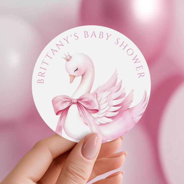 Coquette Pink Swan Princess Baby Shower Stickers (Creator Uploaded)