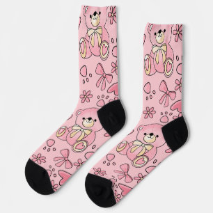  Coquette Pink Teddy Bear Seamless Pattern Socks