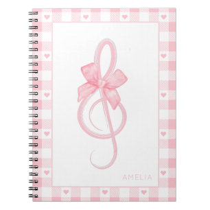 Coquette Pink Treble Clef Bow Gingham Pattern  Notebook