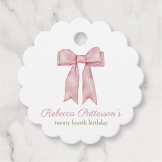 Coquette Pink Watercolor Bow Feminine Bday Party Favour Tags