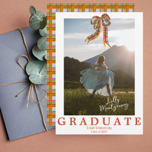 Coquette Plaid Bow Photo Graduation Announcement