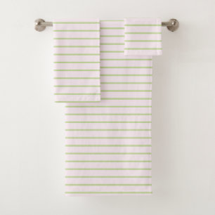 Coquette Preppy Chic Pastel Green And Pink Stripes Bath Towel Set