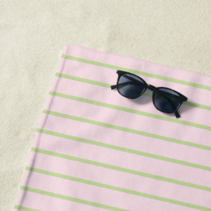 Coquette Preppy Chic Pastel Green And Pink Stripes Beach Towel