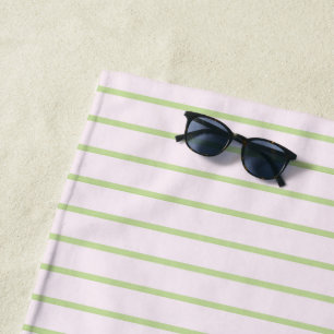 Coquette Preppy Chic Pastel Green And Pink Stripes Beach Towel