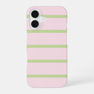 Coquette Preppy Chic Pastel Green And Pink Stripes iPhone 16 Case