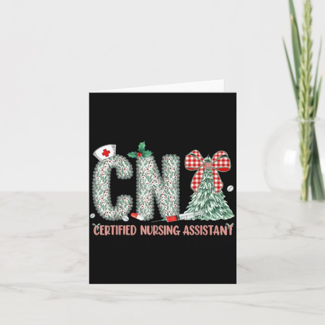 Coquette Preppy Christmas Cna Nurse Christmas Tree Card (Front)