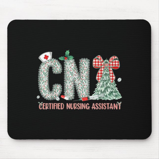 Coquette Preppy Christmas Cna Nurse Christmas Tree Mouse Pad (Front)