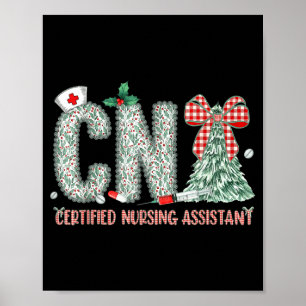 Coquette Preppy Christmas Cna Nurse Christmas Tree Poster