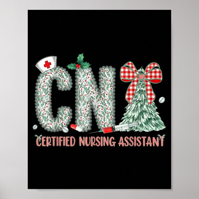 Coquette Preppy Christmas Cna Nurse Christmas Tree Poster (Front)