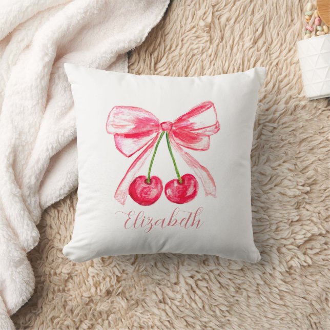 Coquette Preppy Pink Bow Baby Girl Kids Watercolor Cushion (Blanket)