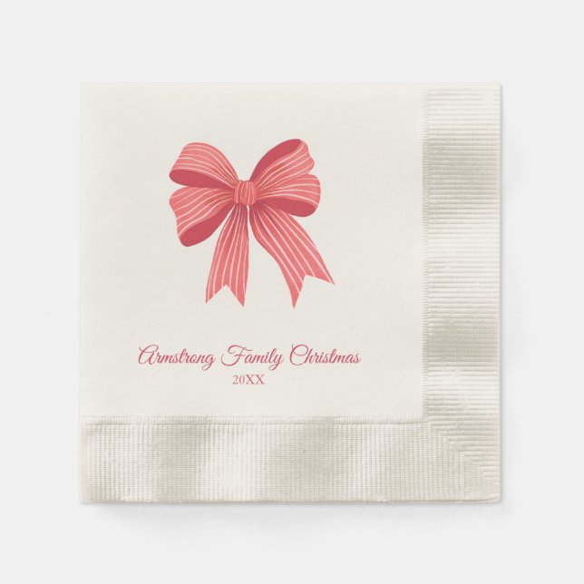 Coquette Preppy Red Bow Christmas Party Napkins (Front)