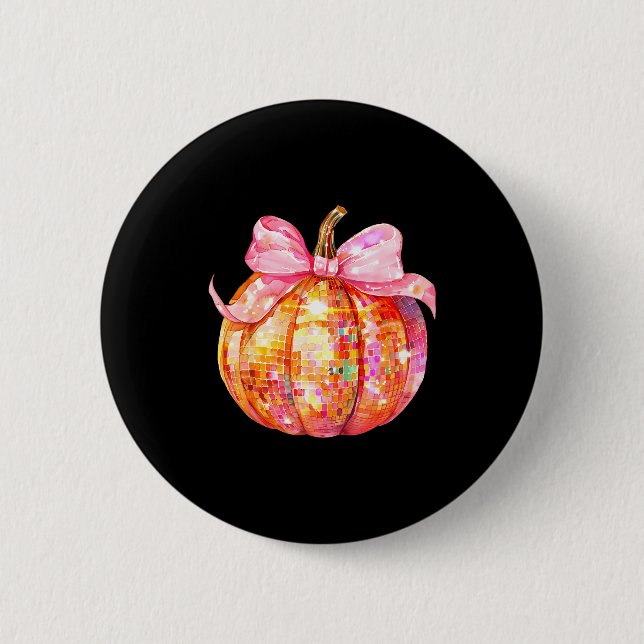 Coquette Pumpkin Bow Disco Ball Cute Girly Hallowe 6 Cm Round Badge (Front)