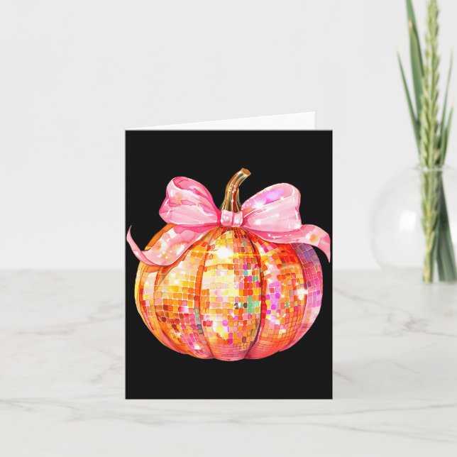 Coquette Pumpkin Bow Disco Ball Cute Girly Hallowe Card (Front)