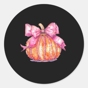 Coquette Pumpkin Bow Disco Ball Cute Girly Hallowe Classic Round Sticker