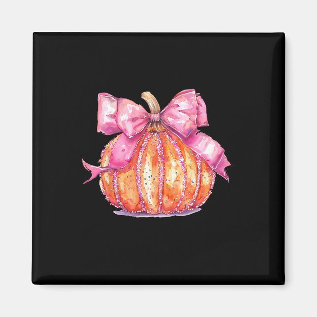 Coquette Pumpkin Bow Disco Ball Cute Girly Hallowe Magnet (Front)