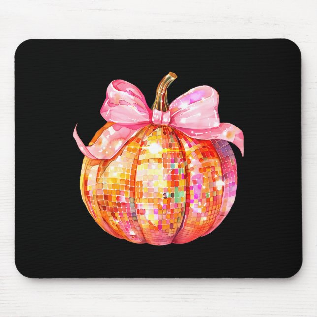 Coquette Pumpkin Bow Disco Ball Cute Girly Hallowe Mouse Pad (Front)