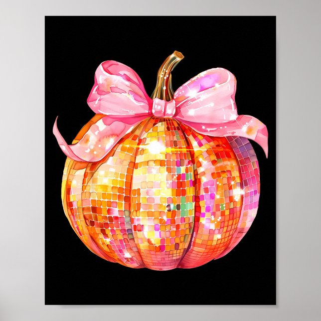 Coquette Pumpkin Bow Disco Ball Cute Girly Hallowe Poster (Front)