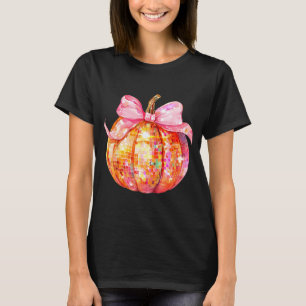 Coquette Pumpkin Bow Disco Ball Cute Girly Hallowe T-Shirt