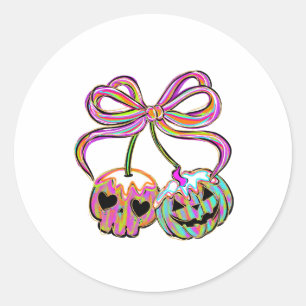 Coquette Pumpkin Cherries Halloween Classic Round Sticker