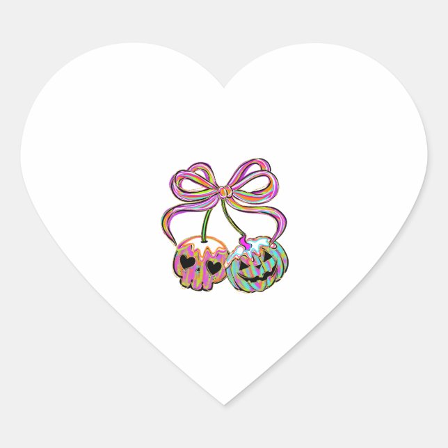 Coquette Pumpkin Cherries Halloween Heart Sticker (Front)