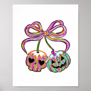 Coquette Pumpkin Cherries Halloween Poster