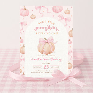 Coquette Pumpkin Pastel Pink Bow Girl Birthday Invitation