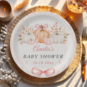 Coquette Pumpkin Pink Bow Baby Shower Paper Plate