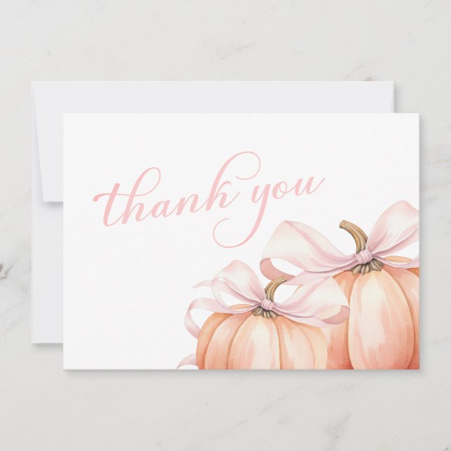 Coquette Pumpkin Pink Bow Baby Shower Thank You Card (Front)