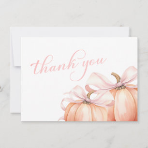 Coquette Pumpkin Pink Bow Baby Shower Thank You Card