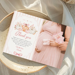 Coquette Pumpkin Pink Bow Baby Shower Thank You Card
