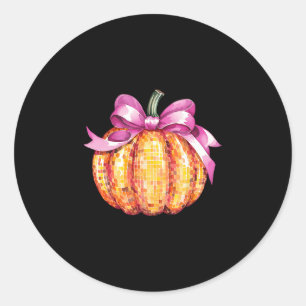 Coquette Pumpkin Pink Bow Fall Y'all Thanksgiving Classic Round Sticker