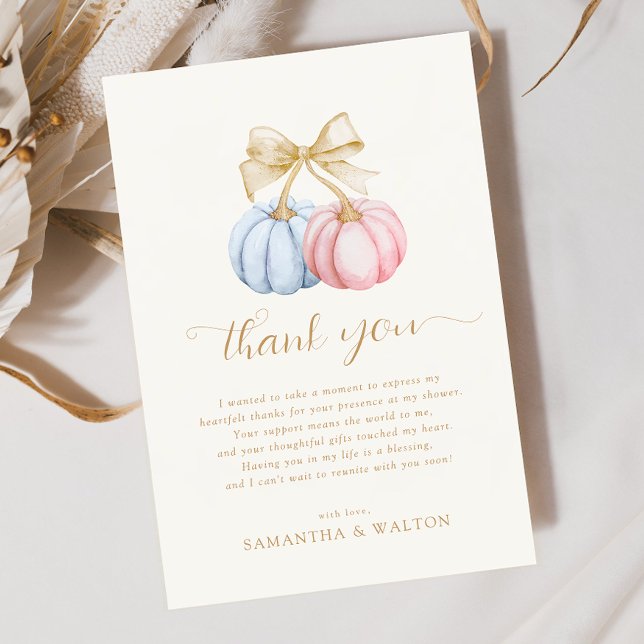 Coquette Pumpkins Gender Reveal Thank You Card (Creator Uploaded)