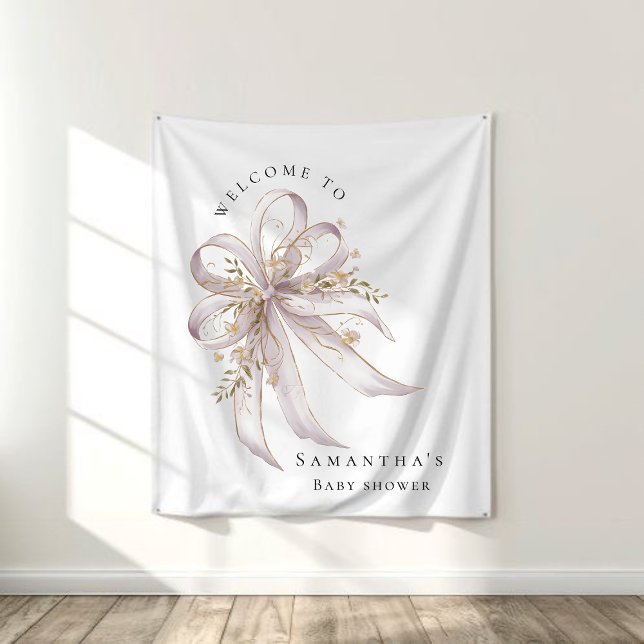 Coquette purple bow baby shower Backdrop Tapestry (Creator Uploaded)