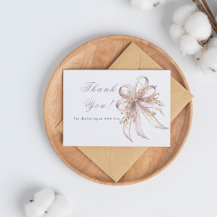 Coquette purple bow baby shower thank you card
