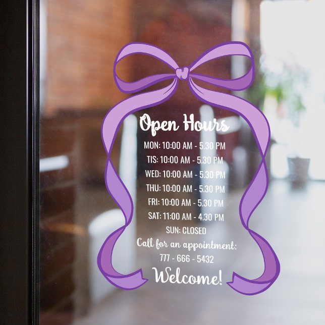 Coquette Purple Bow Small Business Open Hours (Creator Uploaded)