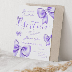 Coquette Purple Bow Sweet 16 Party Invitation