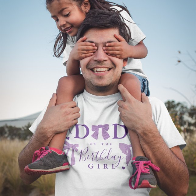 Coquette Purple Bows Dad of the Birthday Girl T-Shirt (Creator Uploaded)