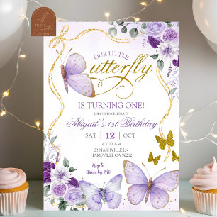 Coquette Purple Butterfly Birthday Invitation