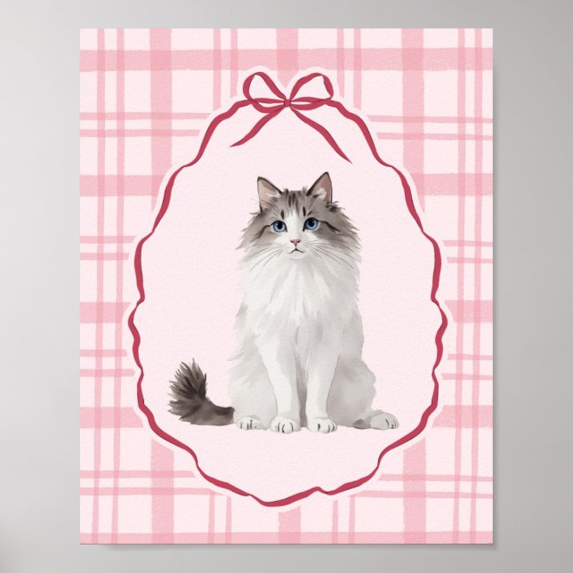 Coquette Rag Doll Cat Pink Watercolor Poster (Front)