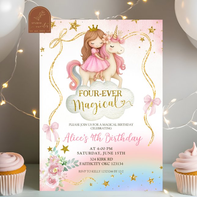 Coquette Rainbow Pastel Unicorn Magical Birthday Invitation (Creator Uploaded)