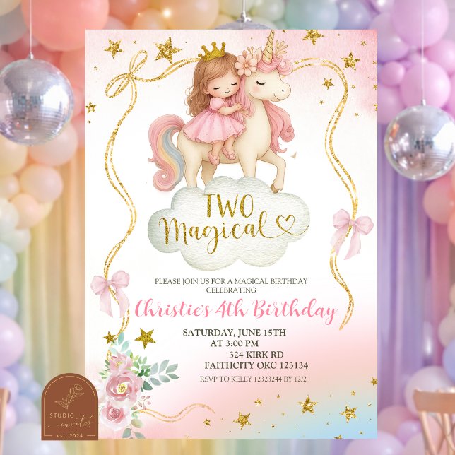 Coquette Rainbow Pastel Unicorn TWO Magical Birthd Invitation (Creator Uploaded)