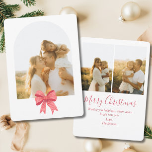 Coquette Red Bow Arch Preppy 3 Photo Christmas  Holiday Card
