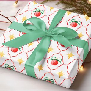 Coquette Red Bow Bauble Christmas Star Pattern Wrapping Paper