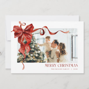 Coquette Red Bow Holiday Photo Christmas Card