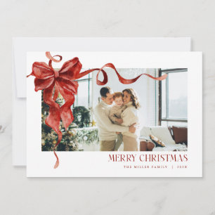 Coquette Red Bow Holiday Photo Christmas Card
