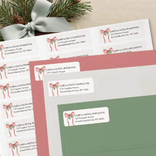 Coquette Red Bow Holly Christmas Return Address Label