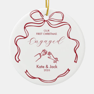 Coquette Red First Christmas Engaged Custom Ceramic Ornament